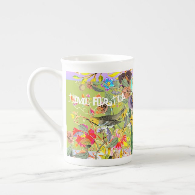 Vintage Bohemische Singvögel Frühjahr Grün Prozellantasse (Links)