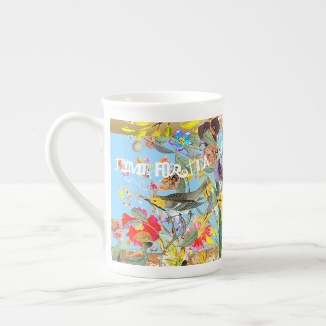 Vintage Bohemische Songbird Sky Blue Prozellantasse (Links)