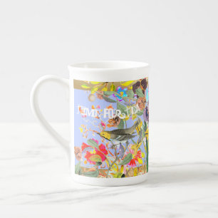 Vintage Bohemische Songbirds Periwinkle Prozellantasse