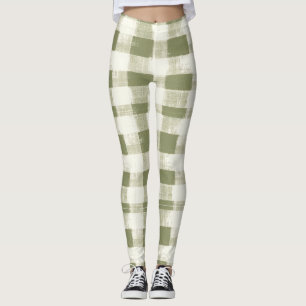 Vintage Bohemische Wasserfarbe Kariert in Moss Gre Leggings