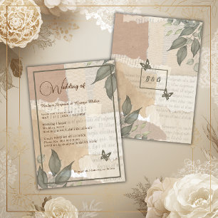 Vintage Boho Chic Grünpflanzen Hochzeitsmonogramm Einladung