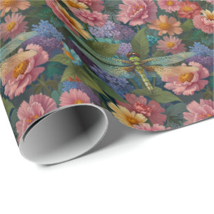Vintage Boho-Chic Pastell-Blumen-Garten-Libelle Geschenkpapier