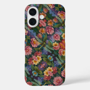Vintage Boho-Chic Pastell-Blumen-Garten-Libelle iPhone 16 Hülle