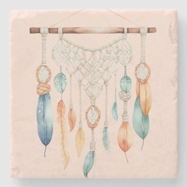 Vintage Boho Feder Traumfänger Steinuntersetzer (Vorderseite)