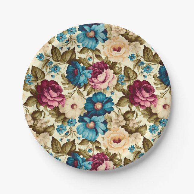 Vintage boho-französische antike Blume Pappteller (Vorderseite)