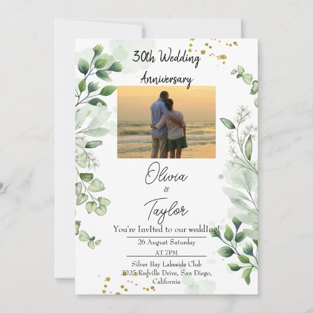 Vintage Boho Greenery Wedding Anniversary  Einladung (Vorderseite)