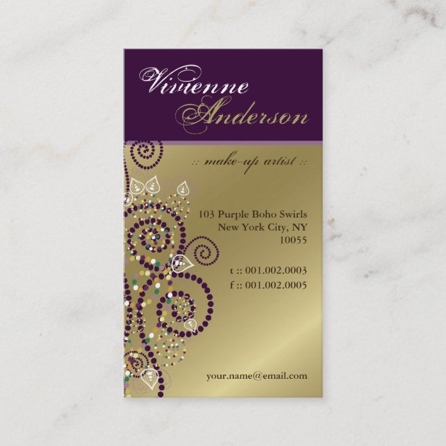 Vintage Boho lila Spirale-goldene Visitenkarte (Vorderseite)