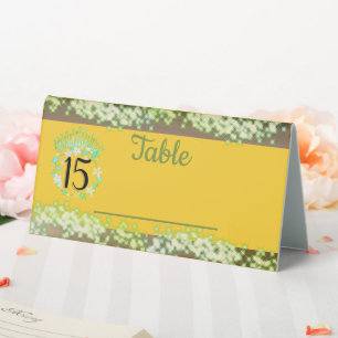 Vintage Boho Senfgelb und Grün Quinceañera Spanisc Tischaufsteller