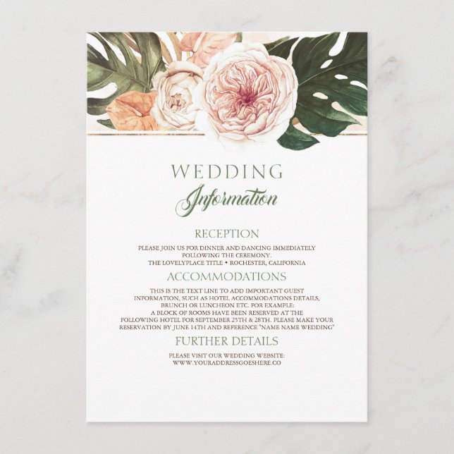 Vintage Boho Tropical Wedding Information Begleitkarte (Vorderseite)