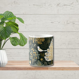 Vintage Boho White Green Gold Bird Trees Kaffeetasse