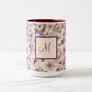 Vintage Boho-Wildblumen mit Monogramm Zweifarbige Tasse