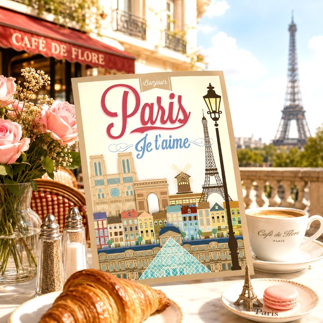 Vintage Bonjour Paris Reisen Postkarte (Von Creator hochgeladen)