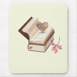  Vintage Book Aesthetic with Heart Map & Botanical Mousepad