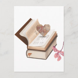  Vintage Book Aesthetic with Heart Map & Botanical Postkarte