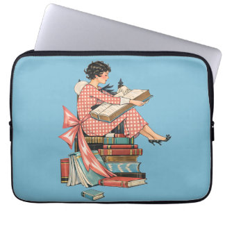 Vintage Book Lover Reading Illustration Laptopschutzhülle