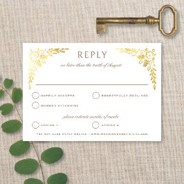 Vintage Book Neutral + Gold Floral Wedding Reply RSVP Karte