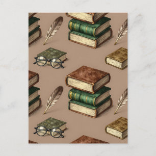 Vintage-Books-Feather-Brillen-Muster Postkarte