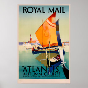 Vintage-Boot-Schiff-Atlantis-Reiseposter - Gerahmt Poster