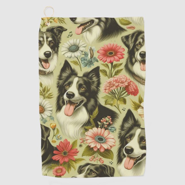 Vintage Border Collie Malerei Golfhandtuch (Vorderseite)