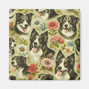 Vintage Border Collie Malerei Magnet