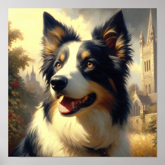 Vintage Border Collie Malerei Poster (Vorne)