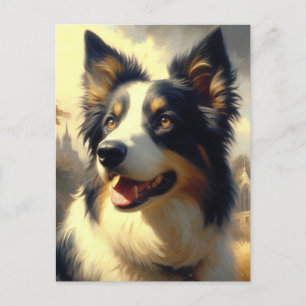 Vintage Border Collie Malerei Postkarte