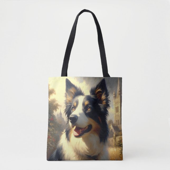 Vintage Border Collie Malerei Tasche (Vorderseite)