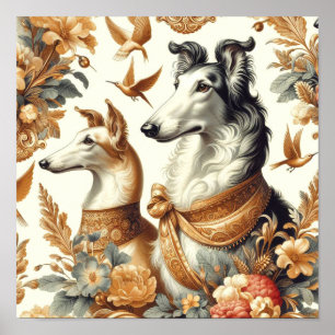Vintage Borzoi-Hunde-Illustration Poster