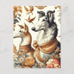Vintage Borzoi-Hunde-Illustration Postkarte