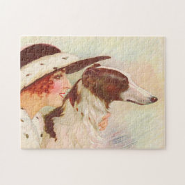 Vintage Borzoi Lady und Borzoi