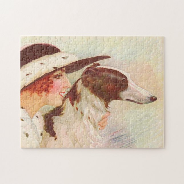 Vintage Borzoi Lady und Borzoi (Horizontal)