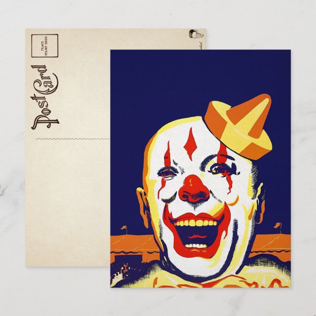 Vintage böse Clownkarte Postkarte (Vorne/Hinten)