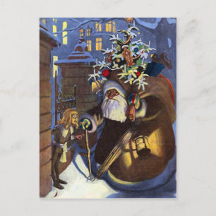 Vintage Böser Weihnachtsmann Weihnachtskarte Postkarte