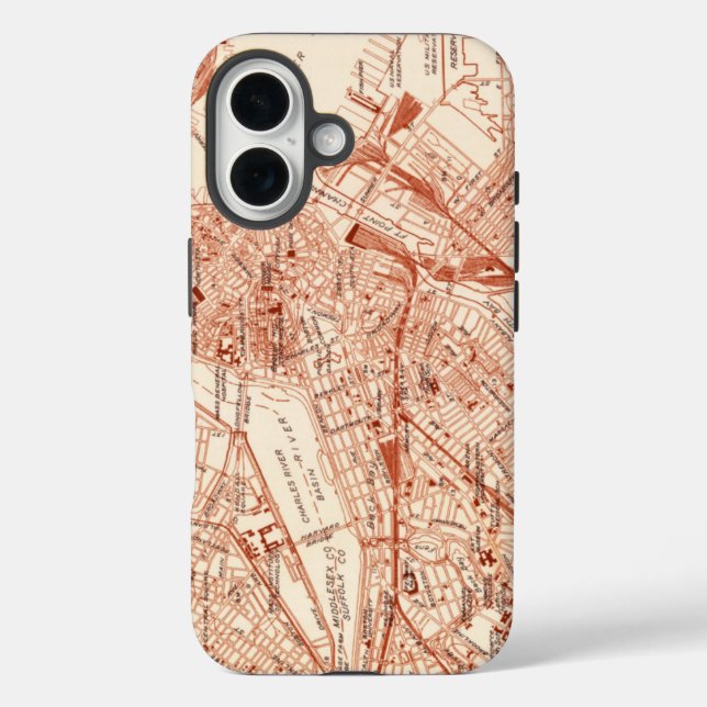 Vintage Boston-Karte iPhone 16 Hülle (Rückseite)