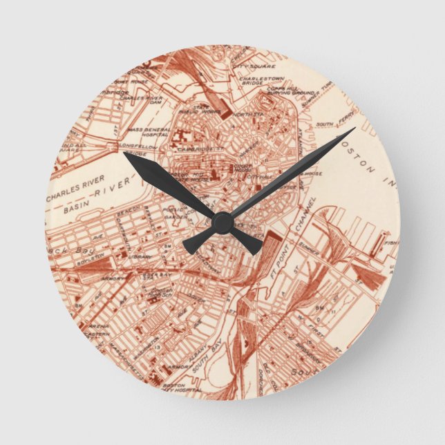 Vintage Boston-Karte Runde Wanduhr (Vorderseite)