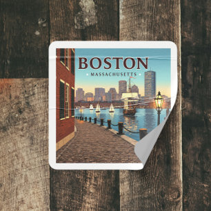 Vintage Boston Massachusetts Quadratischer Aufkleber