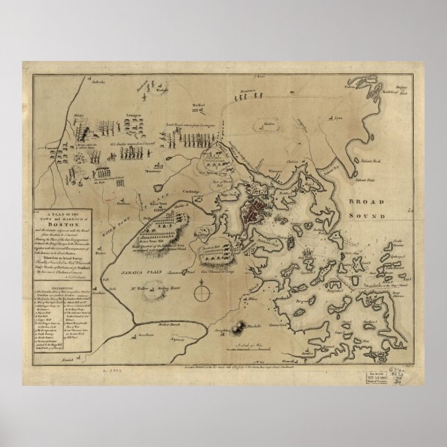 Vintage Boston Revolutionäre Kriegskarte (1775) Poster (Vorne)
