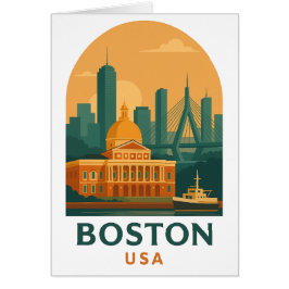 Vintage Boston Travel Greeting Card – Retro USA