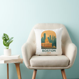 Vintage Boston Travel Throw Pillow – Retro USA Kissen
