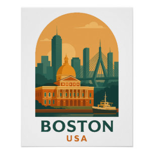 Vintage Boston USA Reiseplakat – Retro-Stadt Kunst Poster