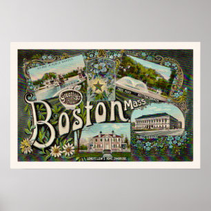 Vintage Boston Wahrzeichen Druck Poster