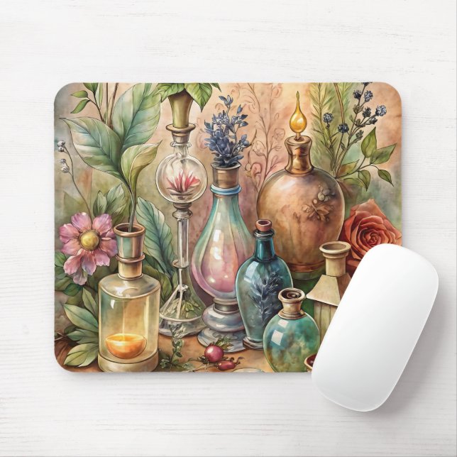 Vintage Botanical Apothecary Bottles  Mousepad (Mit Mouse)