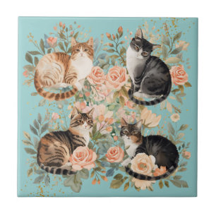 Vintage Botanical Cottagecore Katzenliebhaber-Gesc Fliese