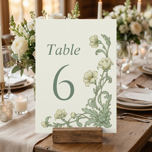 Vintage Botanical Floral Sage Green Table Numbers Einladung (Vintage Botanical Floral Sage Green Table Numbers.)