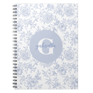 Vintage Botanical Floral Toile Blue White Monogram Notizblock