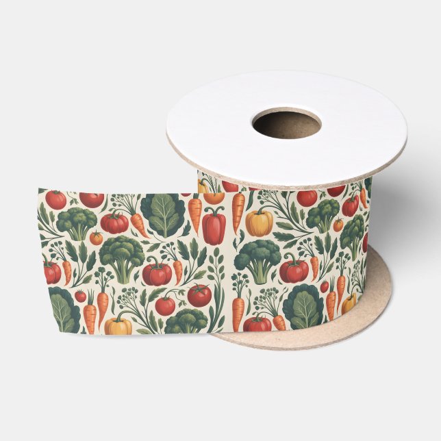 Vintage Botanical Gemüsegarten-Muster Satinband (Spule)