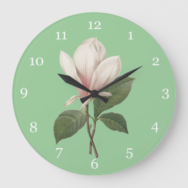 vintage botanical magnolia flower große wanduhr (Vorderseite)
