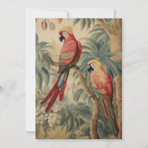 Vintage Botanicals und Papageien Antike Malerei