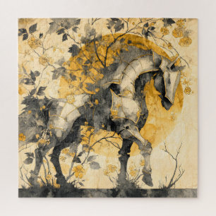 Vintage-Botanik-Geist Weißes Pferd Florale Reben