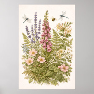 Vintage-Botanik-Wildblumengarten-Kunstposter Poster